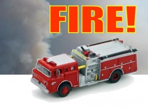 model railroad fire scene