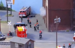 model railroad fire scene